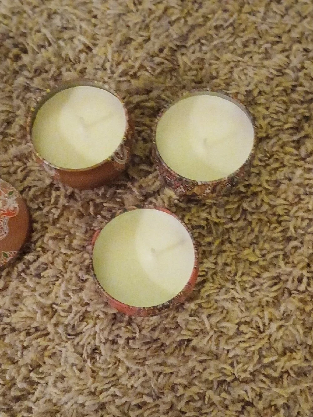 Set of 3 Decorative Round Trinket Boxes in Earthy Orange and Brown Candle Set